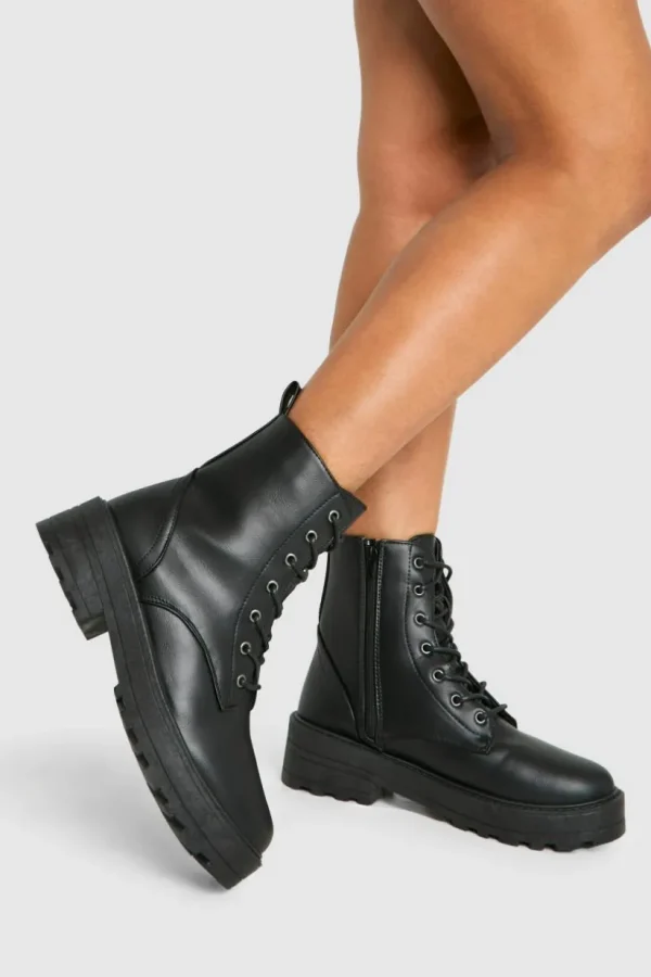 boohoo Lace Up Chunky Hiker Boots | Women Shirts | Foundation