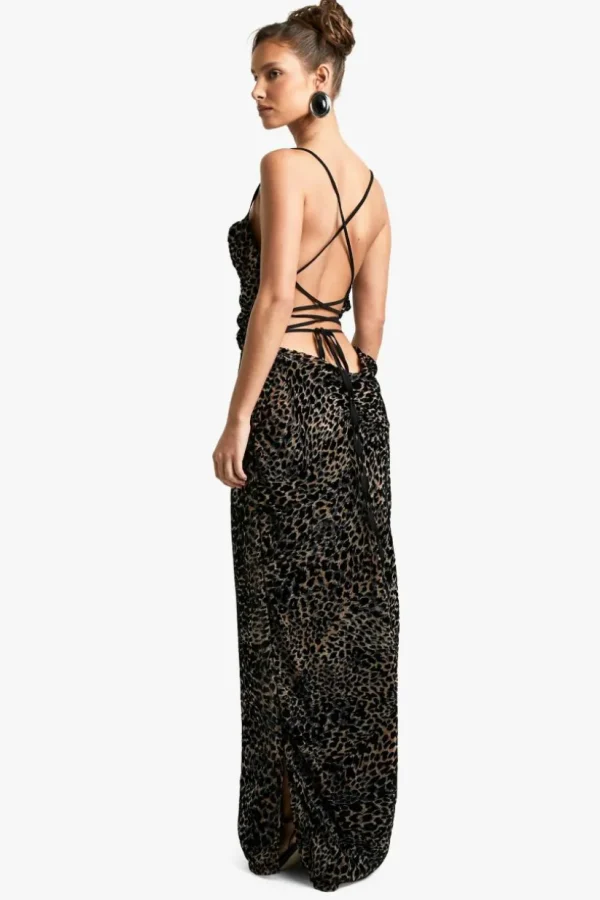 boohoo Leopard Devore Cowl Neck Tie Back Maxi Dress | Women Shirts | Foundation