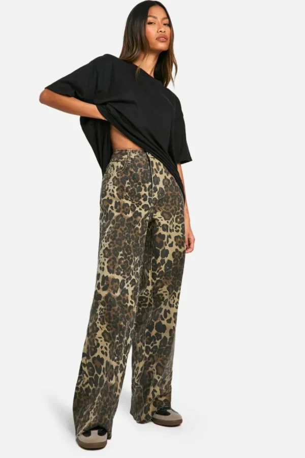 boohoo Leopard Print Denim Wide Leg Jean | Women Shirts | Foundation