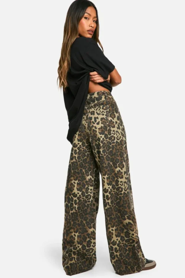 boohoo Leopard Print Denim Wide Leg Jean | Women Shirts | Foundation