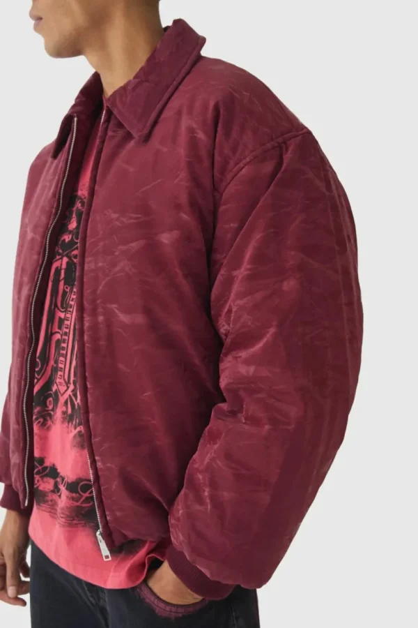 boohooMAN Liquid Satin Pu Padded Colla Bomber Jacket In | Coats & Jackets