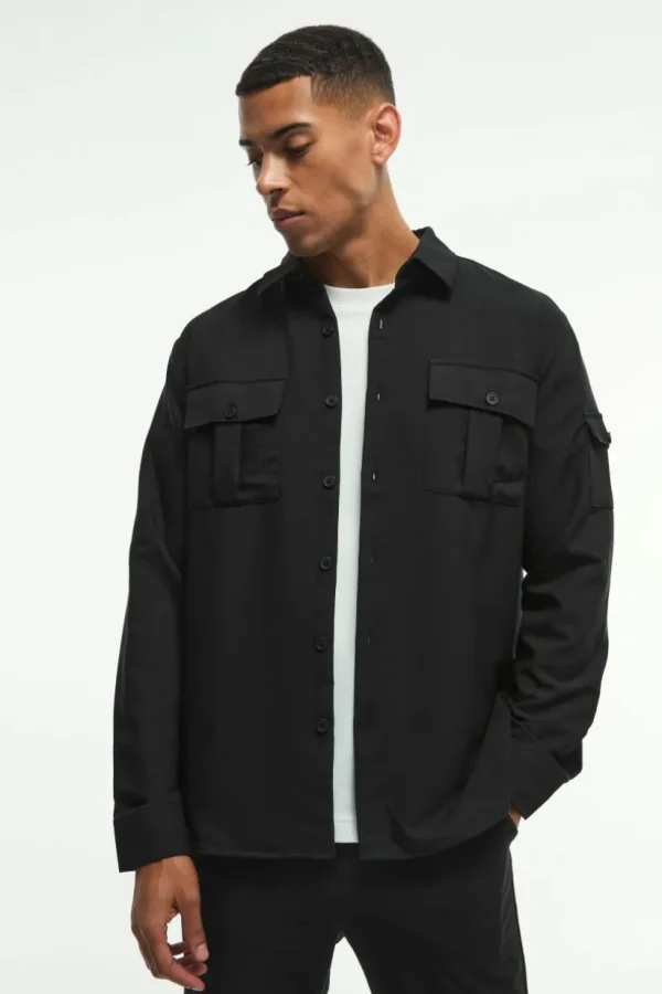 boohooMAN Long Sleeve Lightweight Oversized Overshirt | Going Out Tops | Going Out