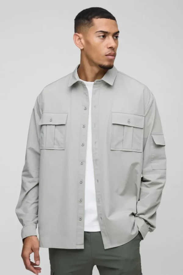 boohooMAN Long Sleeve Lightweight Oversized Overshirt | Going Out Tops | Going Out