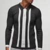 boohooMAN Long Sleeve Muscle Fit Stripe Knit Polo | Going Out Polo Shirts