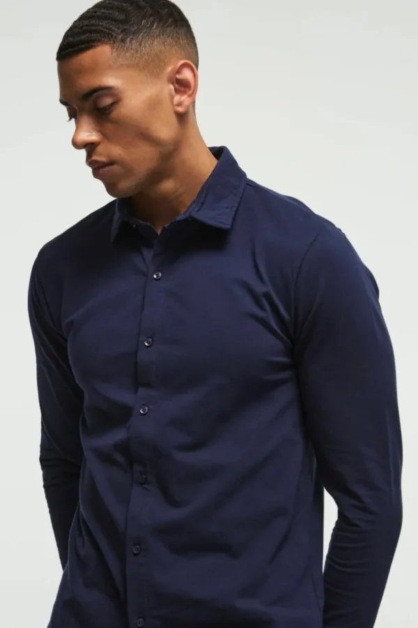 boohooMAN Long Sleeve Slim Fit Jersey Shirt | Shirts | Going Out Shirts