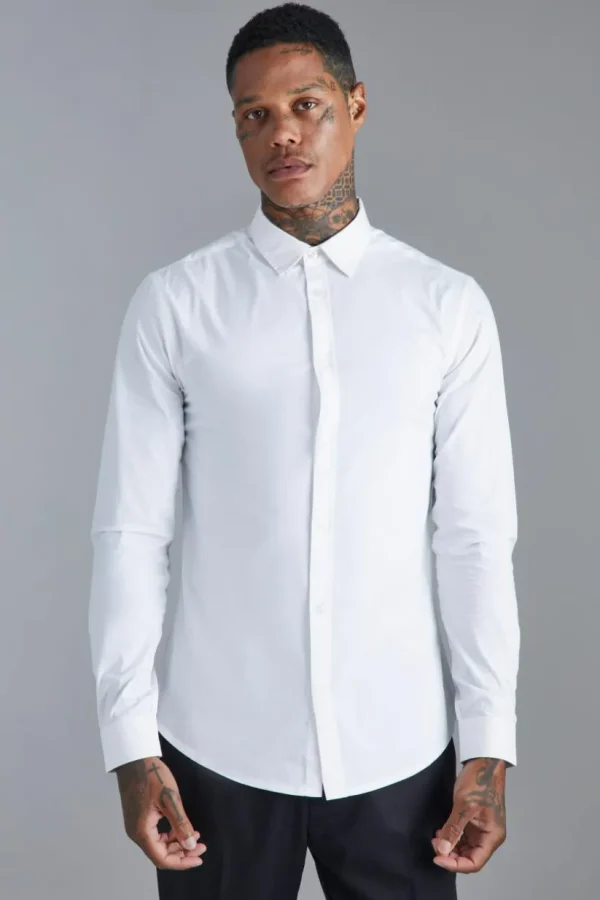 boohooMAN Long Sleeve Slim Fit Shirt | Going Out Tops | Going Out