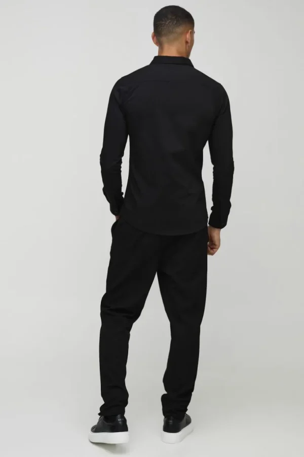 boohooMAN Long Sleeve Stretch Fit Shirt | Going Out Tops | Going Out