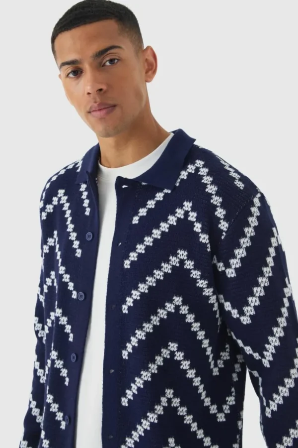 boohooMAN Long Sleeve Stripe Knit Shirt | Shirts | Going Out Shirts