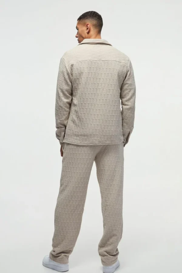 boohooMAN Long Sleeve Textured Stretch Shirt And Trousers Set | Sets & Coords