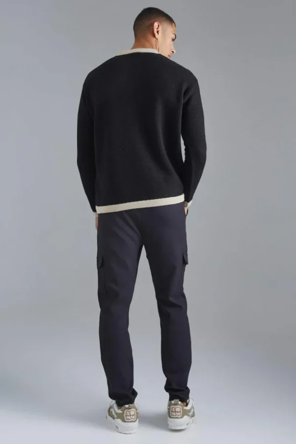 boohooMAN Long Sleeved Oversized Contrast Collar Knitted Polo | Going Out Polo Shirts | Going Out Tops