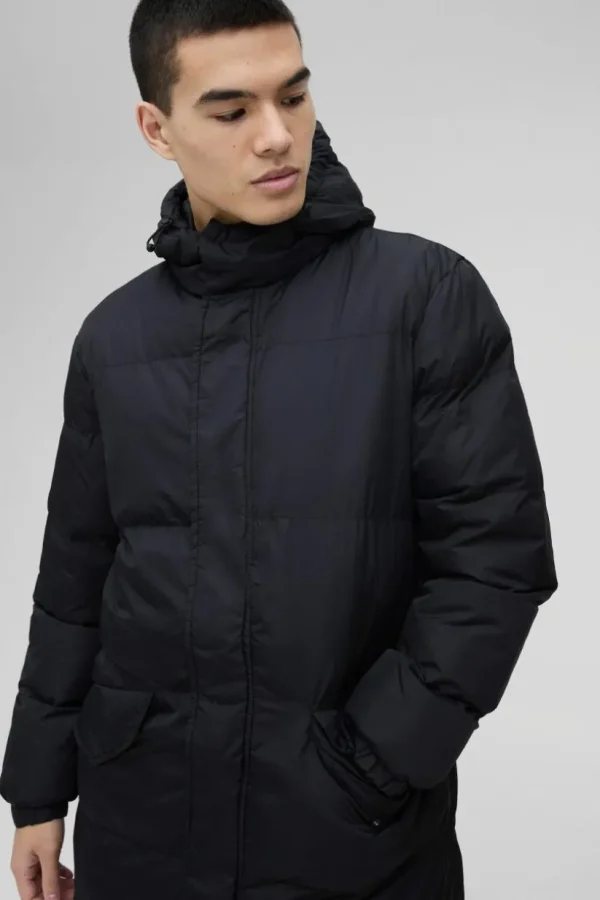 boohooMAN Longline Hooded Puffer in | Man | Coats & Jackets