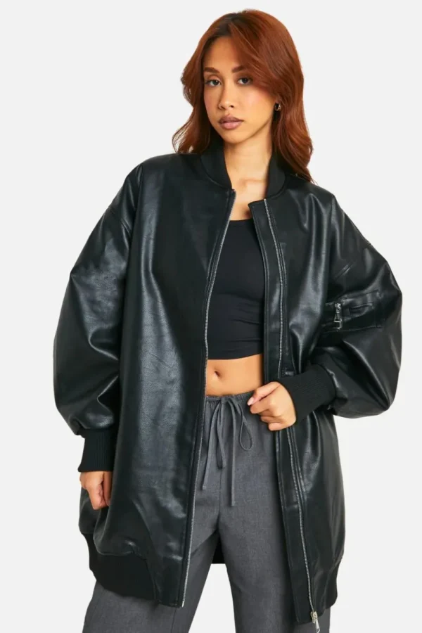 boohoo Longline Oversized Bomber Jacket | Women Shirts | Foundation