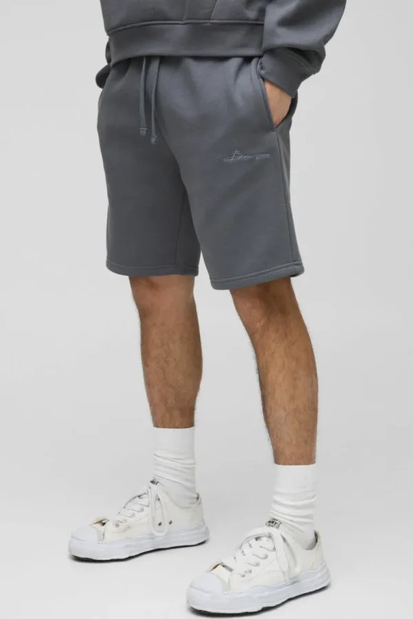 boohooMAN Loose Fit Mid Length BM Signature Shorts | Shorts | Basics - Elevated