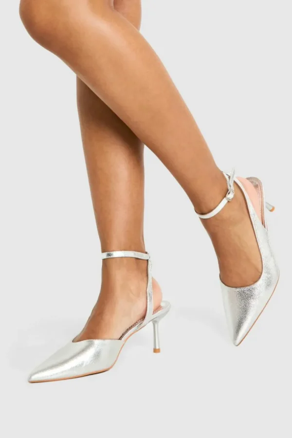 boohoo Low Wrap Around Metallic Court Shoes | Women Shirts | Foundation