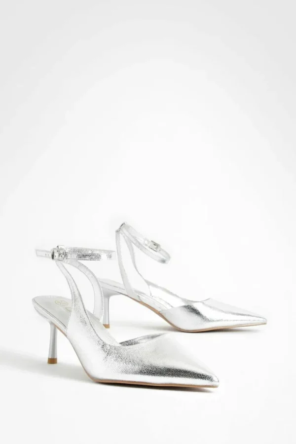 boohoo Low Wrap Around Metallic Court Shoes | Women Shirts | Foundation