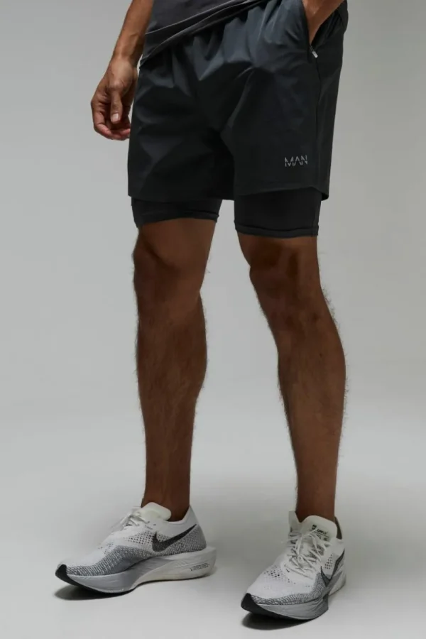 boohooMAN Man Active 2 in 1 7inch Perforated Grid Short | Gym Shorts | Gym Clothes