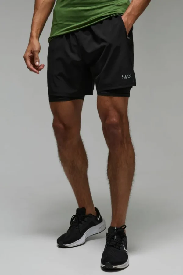 boohooMAN Man Active 2 in 1 7inch Perforated Grid Short | Gym Shorts | Gym Clothes