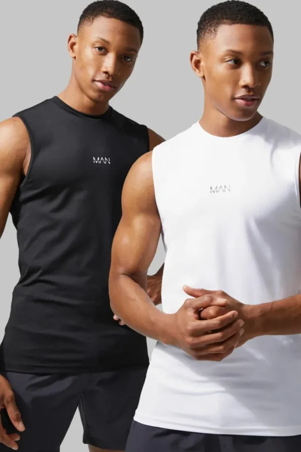 boohooMAN Man Active 2 Pack Compression Tank | Gym Essentials | Gym Clothes