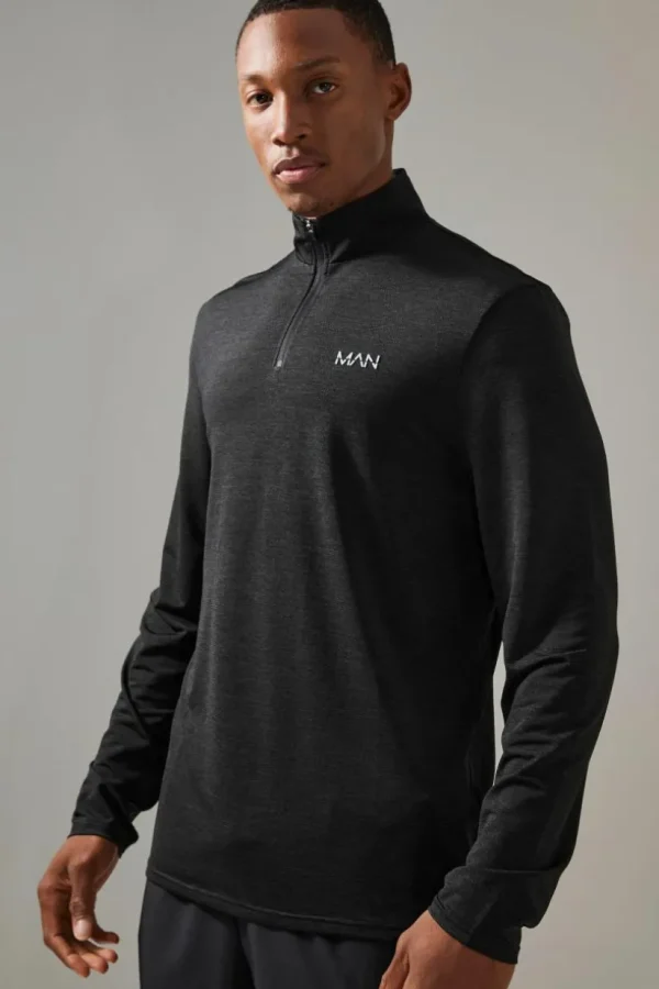 boohooMAN Man Active Breathable Marl 1/4 Zip Top | Gym Hoodies | Gym Clothes