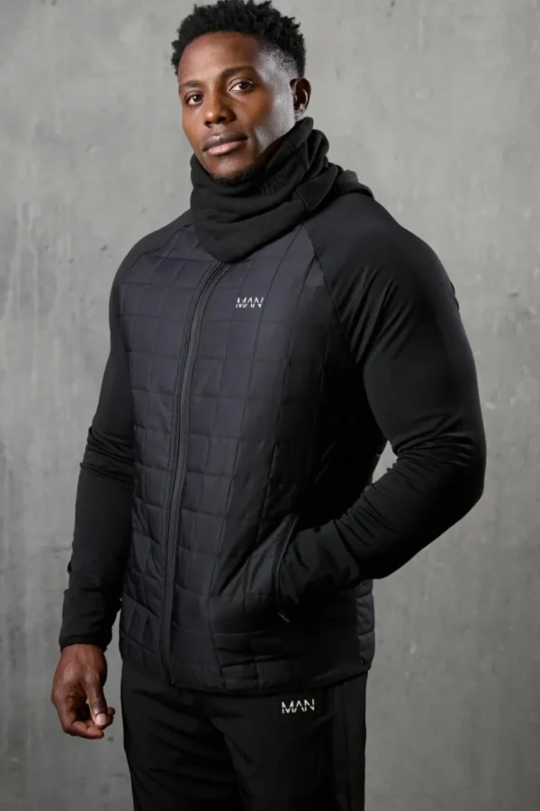 boohooMAN Man Active Check Quilted Zip Through Hoodie | Gym Jackets | Gym Clothes