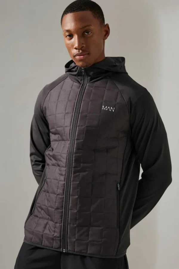 boohooMAN Man Active Check Quilted Zip Through Hoodie | Gym Jackets | Gym Hoodies