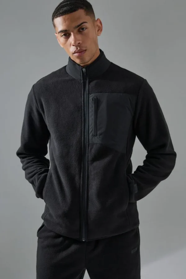 boohooMAN Man Active Fleece Zip Thru Track Top | Gym Essentials | Gym Jackets