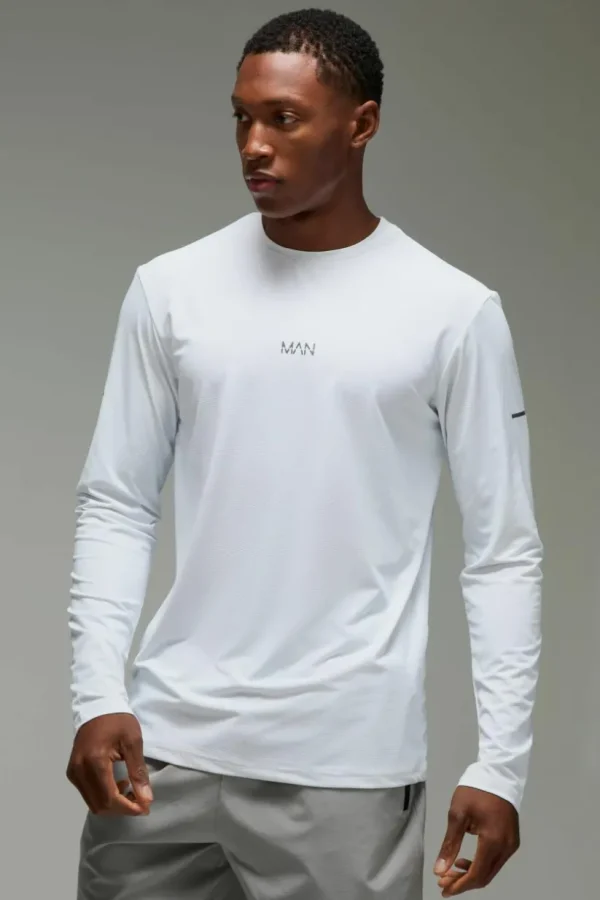 boohooMAN Man Active Grid Texture Regular Fit Long Sleeve | Gym T-Shirts & Vests | Gym Clothes