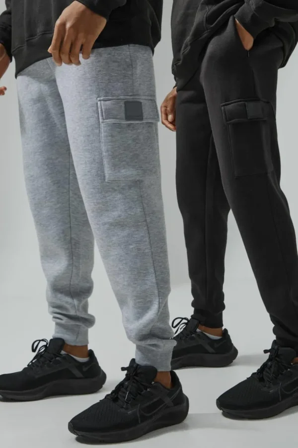 boohooMAN Man Active Gym 2 Pack Cargo Joggers | Gym Essentials | Gym Joggers