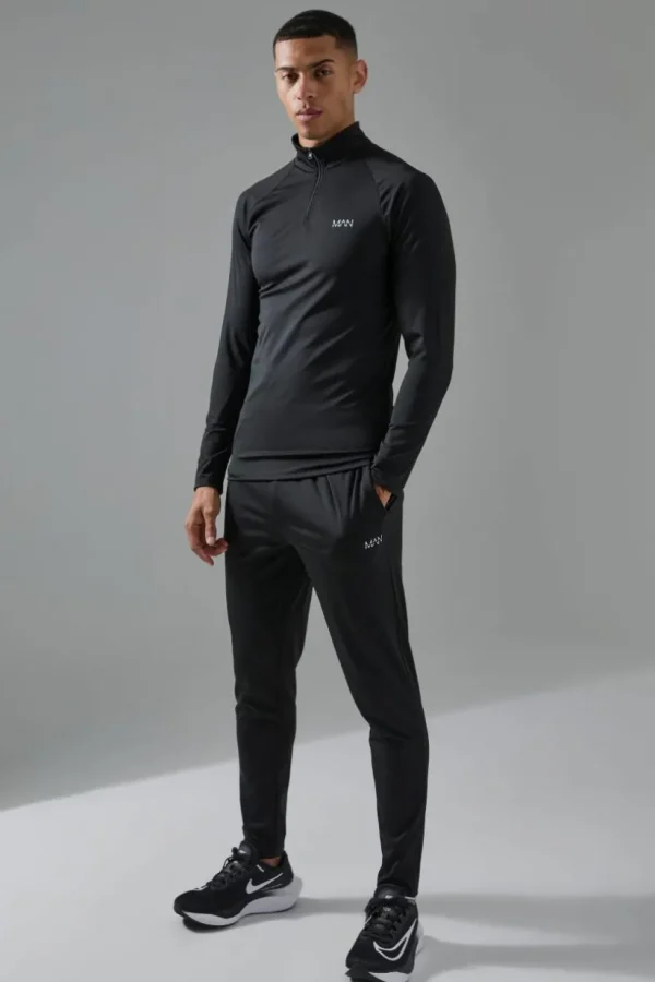 boohooMAN Man Active Gym 1/4 Zip Tracksuit | Gym Tracksuits