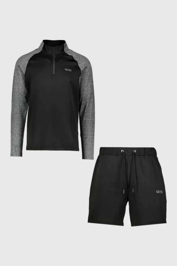 boohooMAN Man Active Gym Funnel Neck Short Set | Gym Essentials | Gym Tracksuits