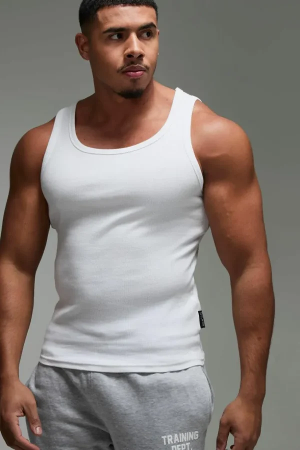 boohooMAN Man Active Gym Muscle Fit Ribbed Vest | Gym Essentials | Gym T-Shirts & Vests