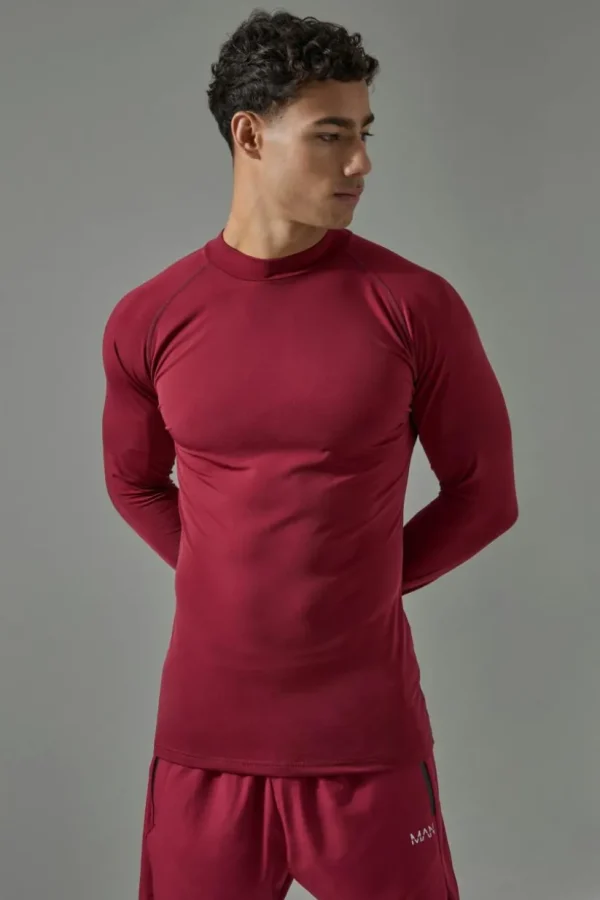 boohooMAN Man Active Long Sleeved High Neck Base Layer | Gym T-Shirts & Vests | Gym Clothes