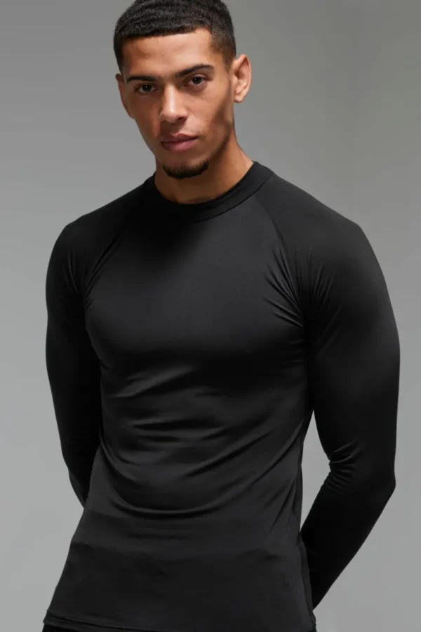 boohooMAN Man Active Long Sleeved High Neck Base Layer | Gym T-Shirts & Vests | Gym Clothes