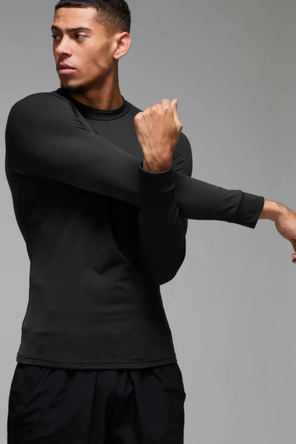 boohooMAN Man Active Long Sleeved High Neck Base Layer | Gym T-Shirts & Vests | Gym Clothes