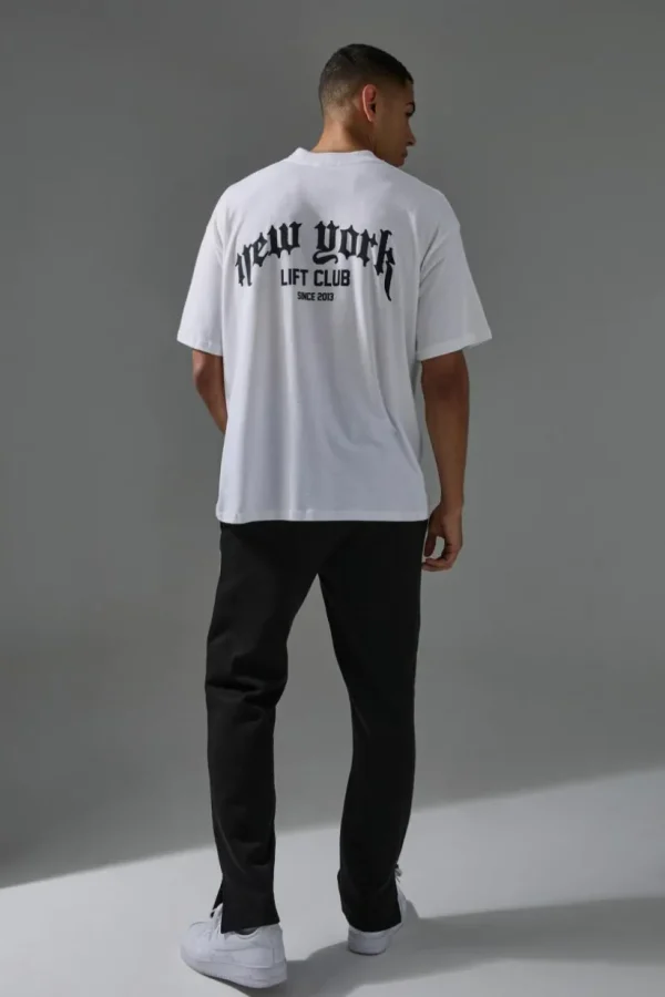 boohooMAN Man Active New York Lift Club Oversized Extended Neck T-Shirt | Gym T-Shirts & Vests
