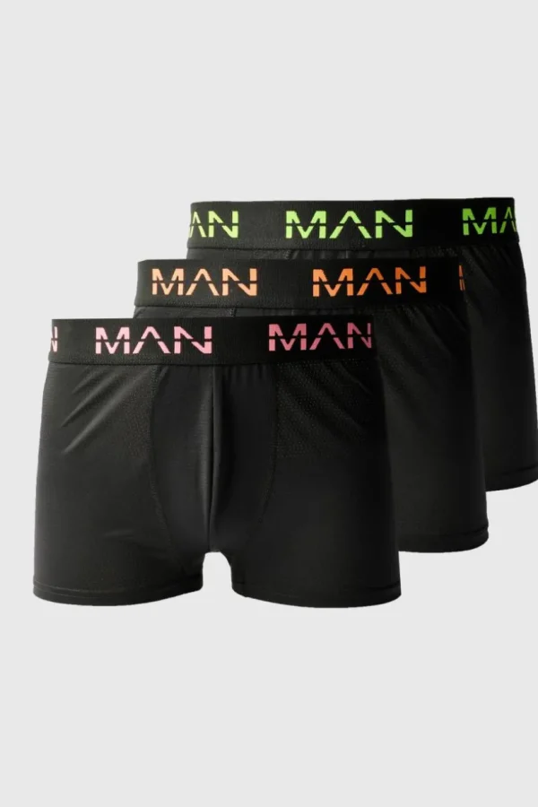 boohooMAN Man Active Performance 3 Pack Boxer Neon Logo | Gym Clothes | Man