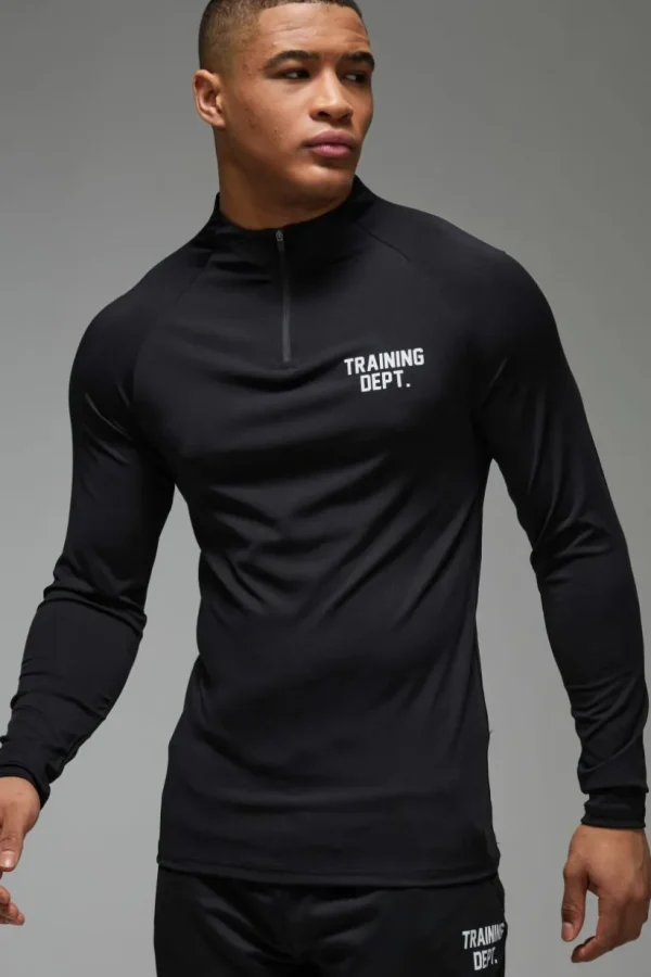 boohooMAN Man Active Performance Training Dept. Muscle 1/4 Zip | Training Dept | Gym Hoodies