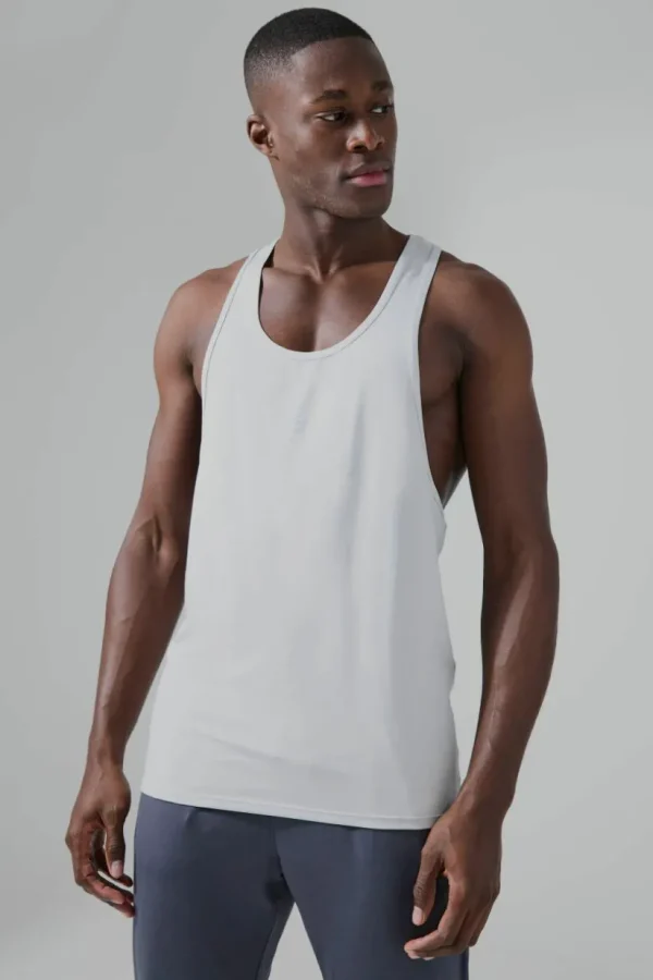 boohooMAN Man Active Poly Reg Fit Racer Vest | Gym T-Shirts & Vests | Gym Clothes