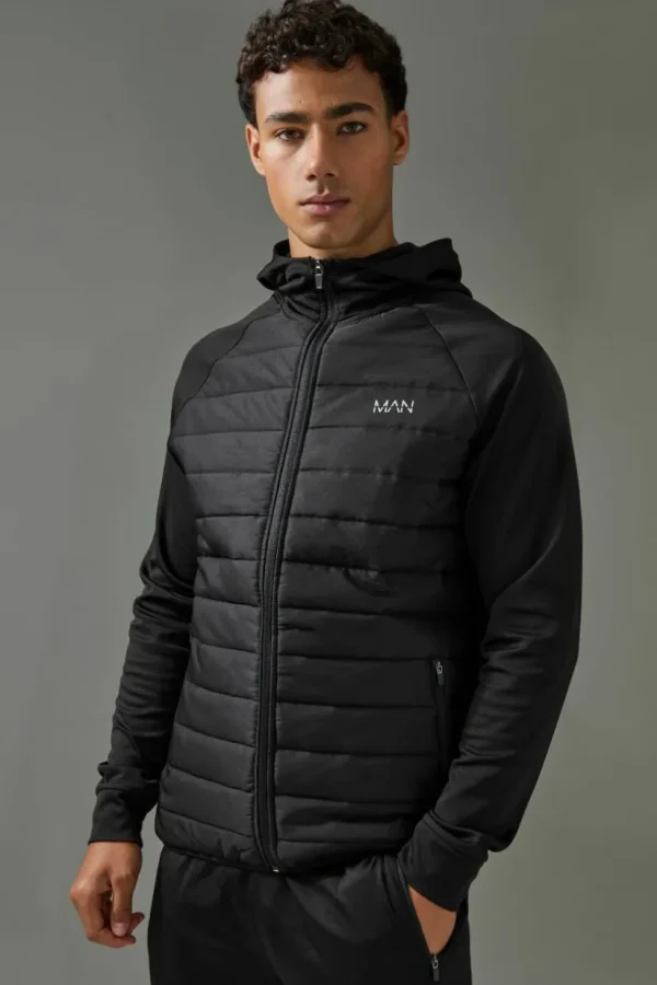 boohooMAN Man Active Quilted Zip Through Hoodie | Gym Essentials | Gym Jackets