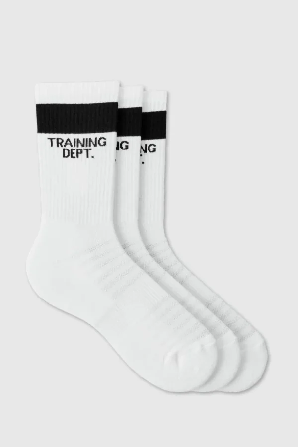 boohooMAN Man Active Training Dept Cushioned Crew 3 Pack Socks | Training Dept | Gym Clothes