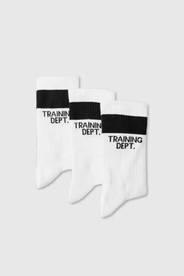 boohooMAN Man Active Training Dept Cushioned Crew 3 Pack Socks | Training Dept | Gym Clothes