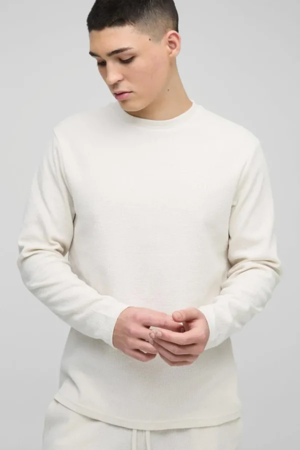 boohooMAN Man Embroidered Long Sleeve Waffle T-Shirt | Man | T-Shirts