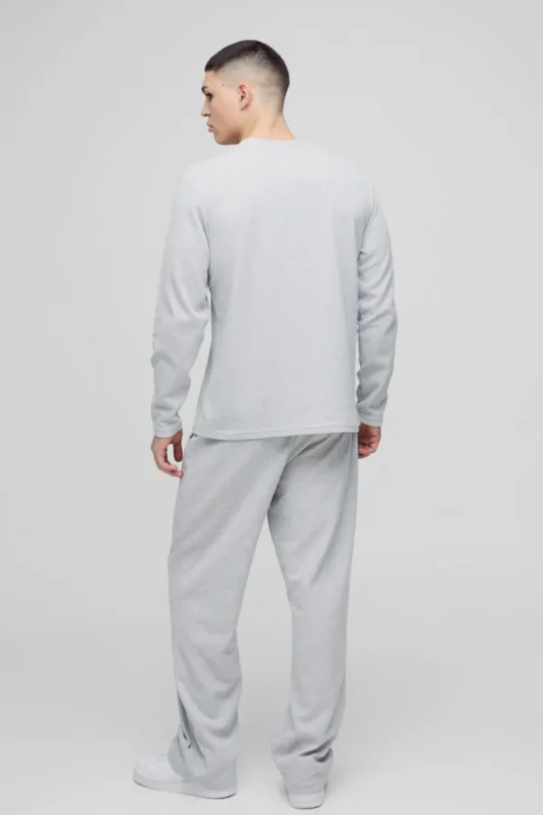 boohooMAN Man Embroidered Long Sleeve Waffle T-Shirt | Man