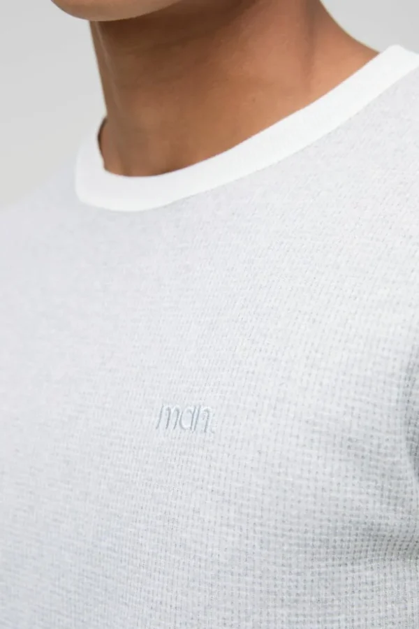 boohooMAN Man Embroidered Waffle Ringer T-Shirt | T-Shirts