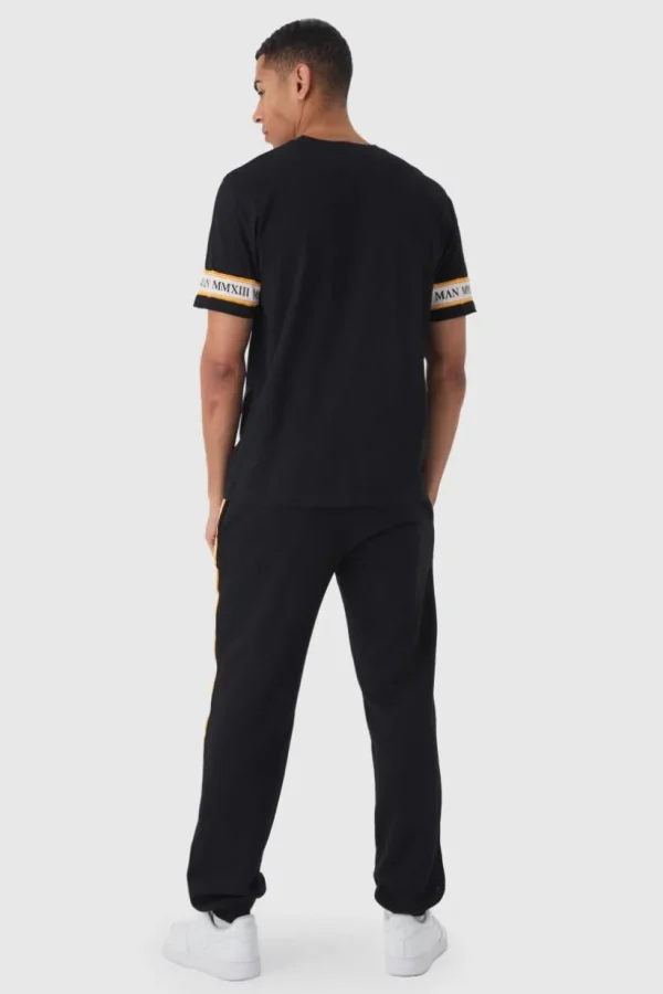 boohooMAN Man Gold Embroidered T-shirt And Jogger Set | Sets & Coords | Tracksuits