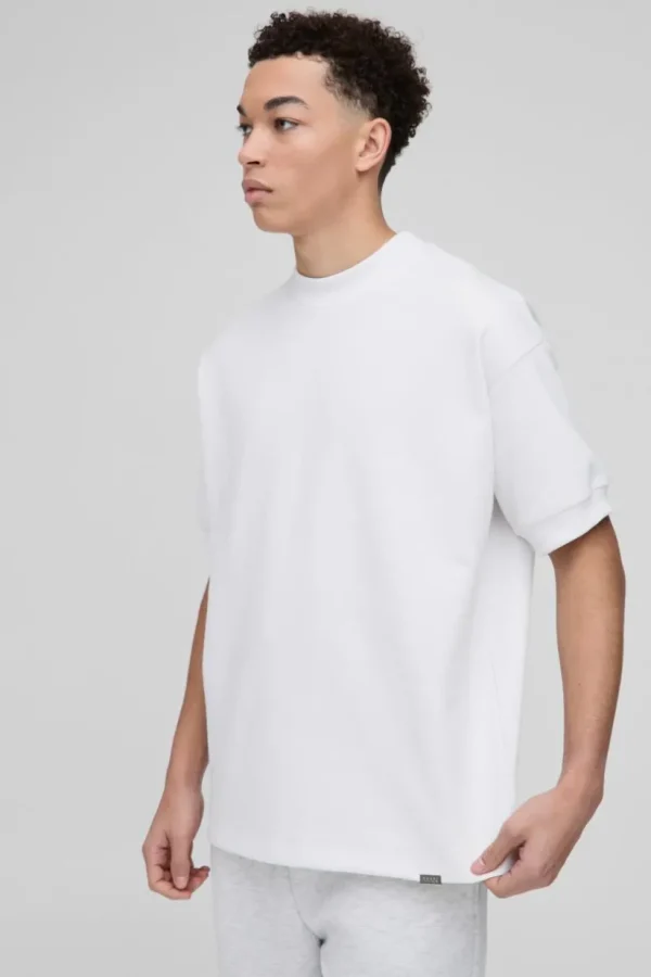 boohooMAN Man Oversized Extended Neck Heavy Interlock Ribbed Cuff T-shirt | Basics - Elevated