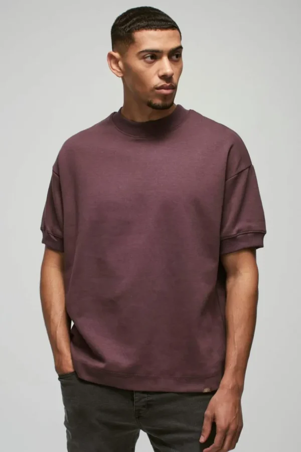 boohooMAN Man Oversized Extended Neck Heavy Interlock Ribbed Cuff T-shirt | Basics - Elevated