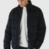 boohooMAN Man Printed Velour Funnel Neck Puffer In | Man | Coats & Jackets