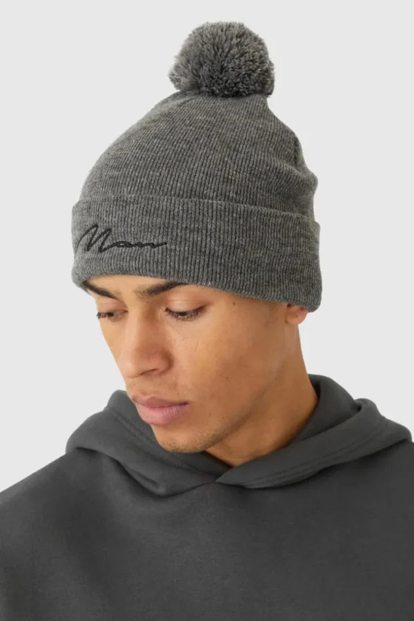 boohooMAN Man Signature Bobble Beanie | Hats & Caps