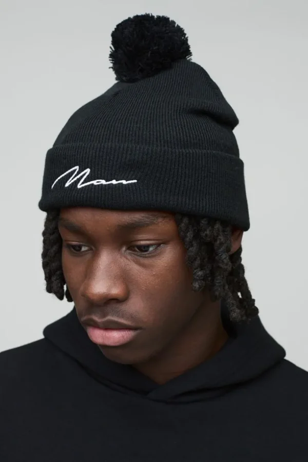 boohooMAN Man Signature Bobble Beanie | Hats & Caps